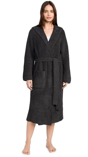 Barefoot Dreams Women's CozyChic Ribbed Hooded Robe, Carbon, Black, 1 | Amazon (US)