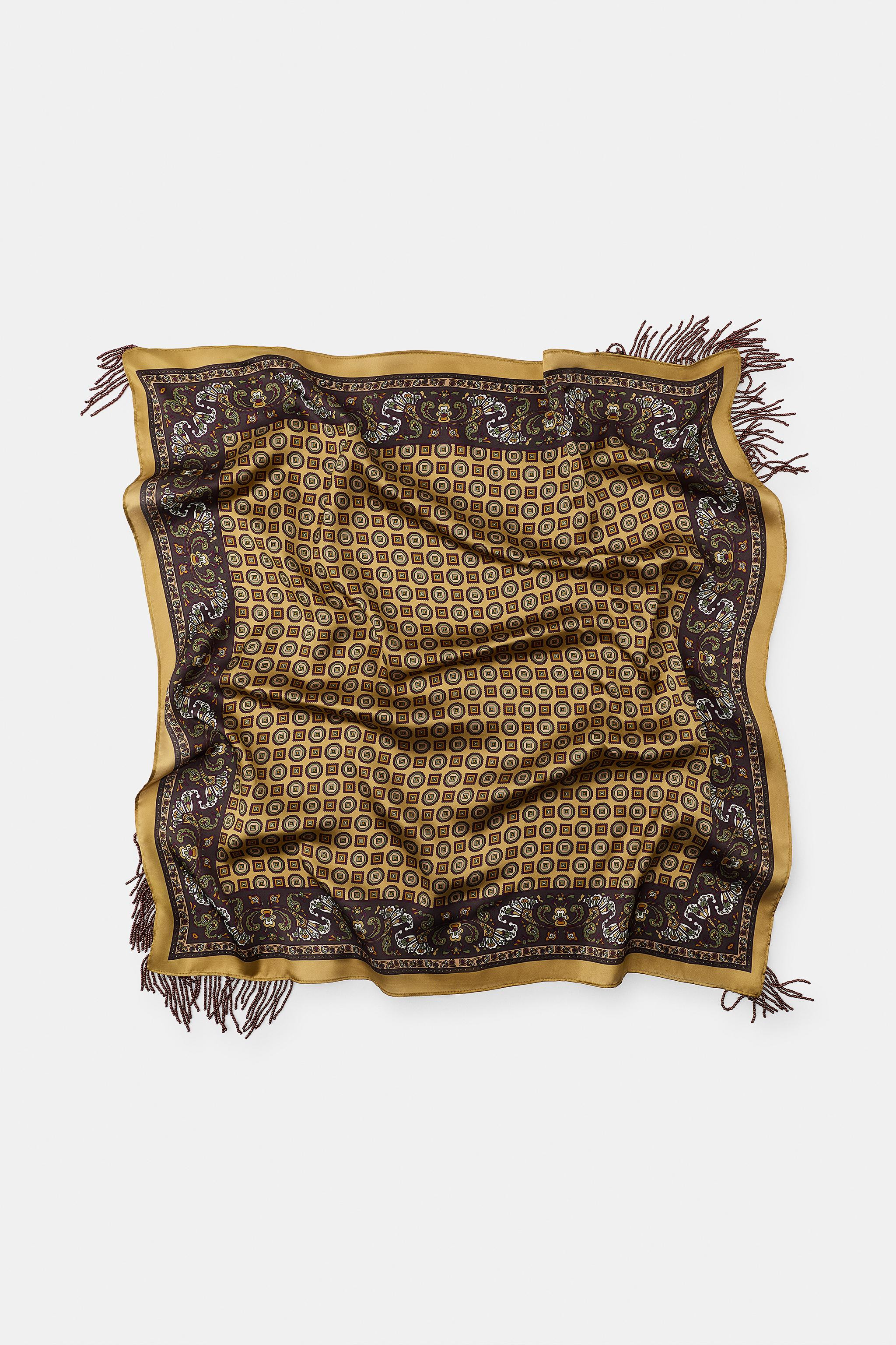 SATIN PRINTED BANDANNA WITH FRINGE | Zara AU