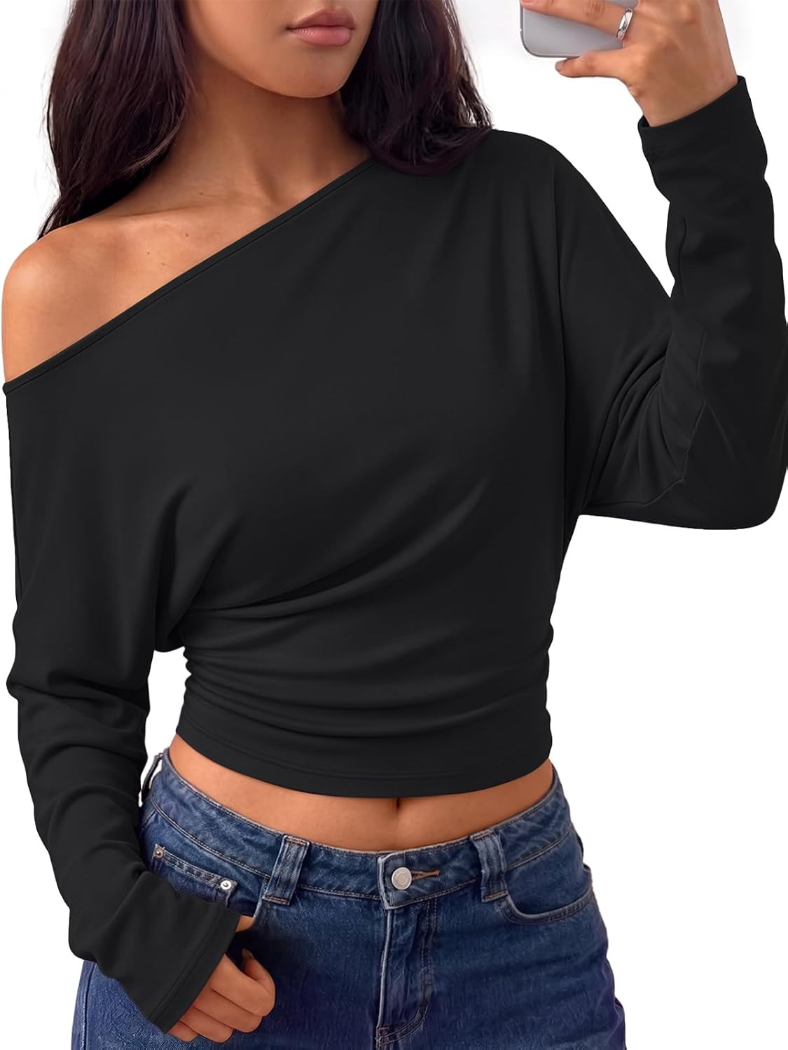 Trendy Queen Off the Shoulder Tops for Women Cinched Waist Shirts 2026 Fall | Amazon (US)