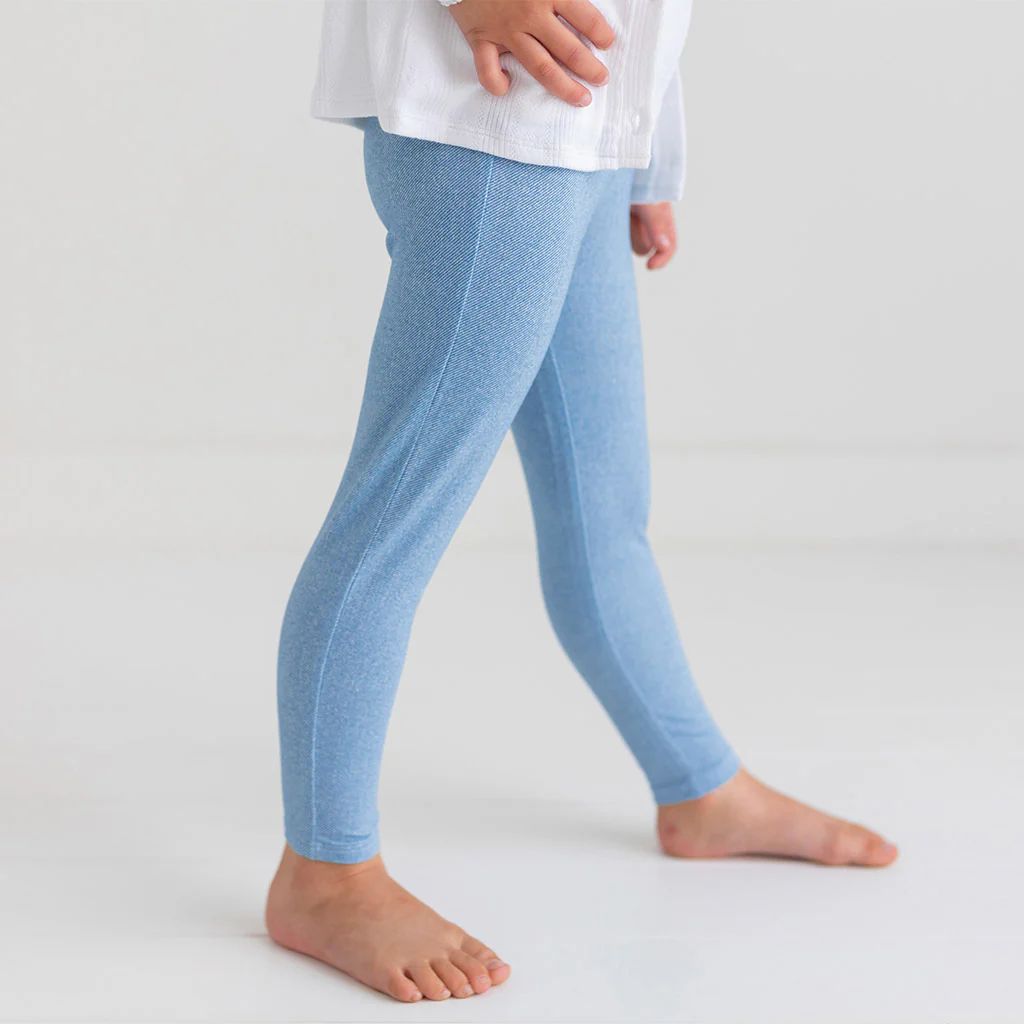 Denim Blue Toddler Girl Leggings | Light Blue Denim | Posh Peanut