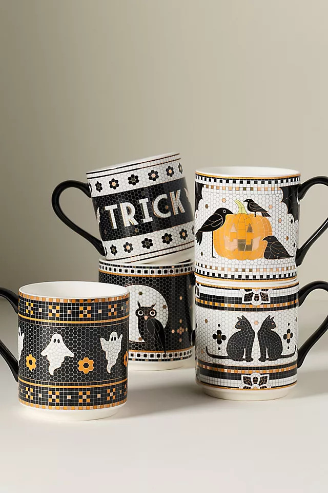 Bistro Tile Stoneware 24k Gold Accent Halloween Mug | Anthropologie (US)