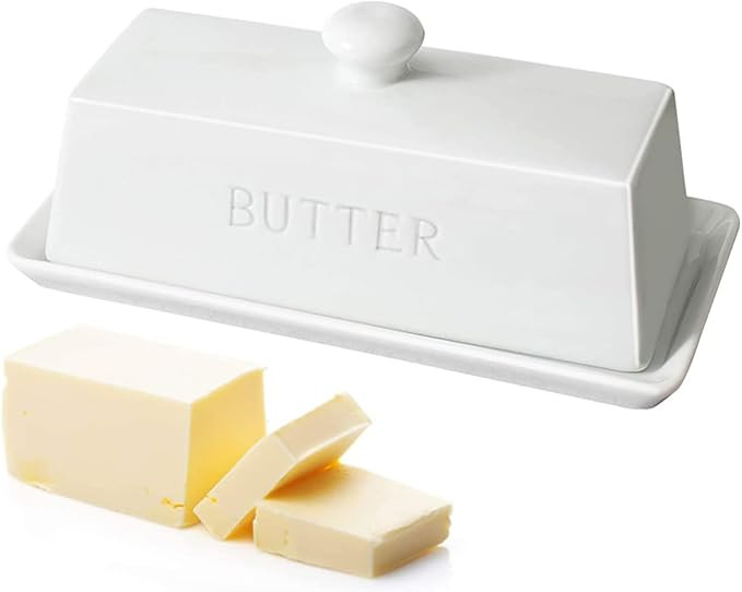 Butter Dish With Lid, WERTIOO Porcelain Butter Keeper With Handle Cover French Butter Dish Cerami... | Amazon (US)