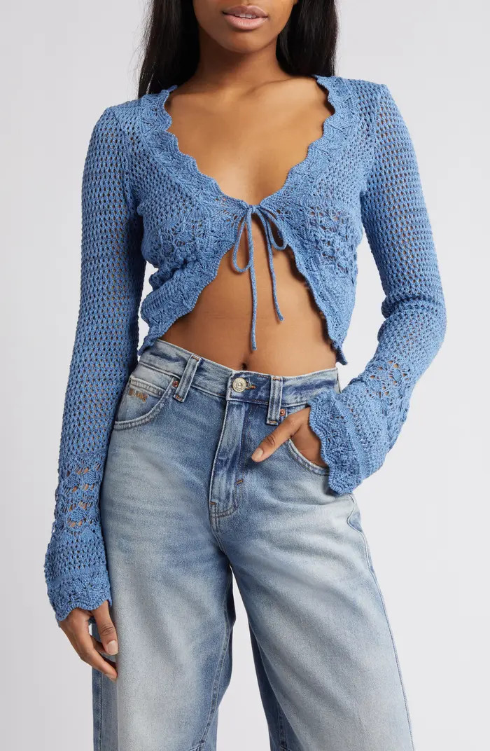 Open Stitch Tie Front Crop Cardigan | Nordstrom