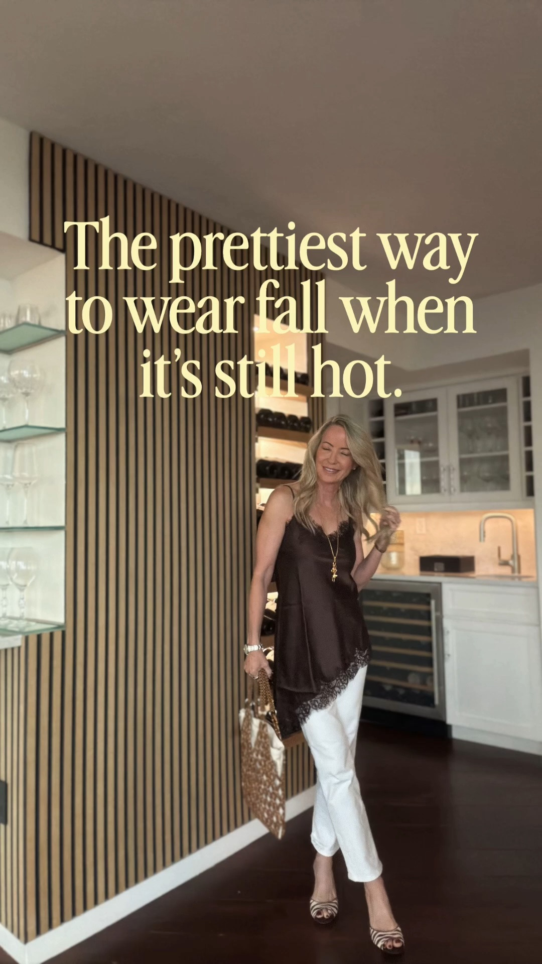 Fall mood, summer temperatures. 🤎 This chocolate brown lace-trimmed satin top is such a pretty way to transition into fall while it’s still warm. I paired it with crisp white pants, animal-print heels and gold jewelry for an easy, polished look. Everything linked here!

#LTKootd #LTKOver40 #LTKPetite