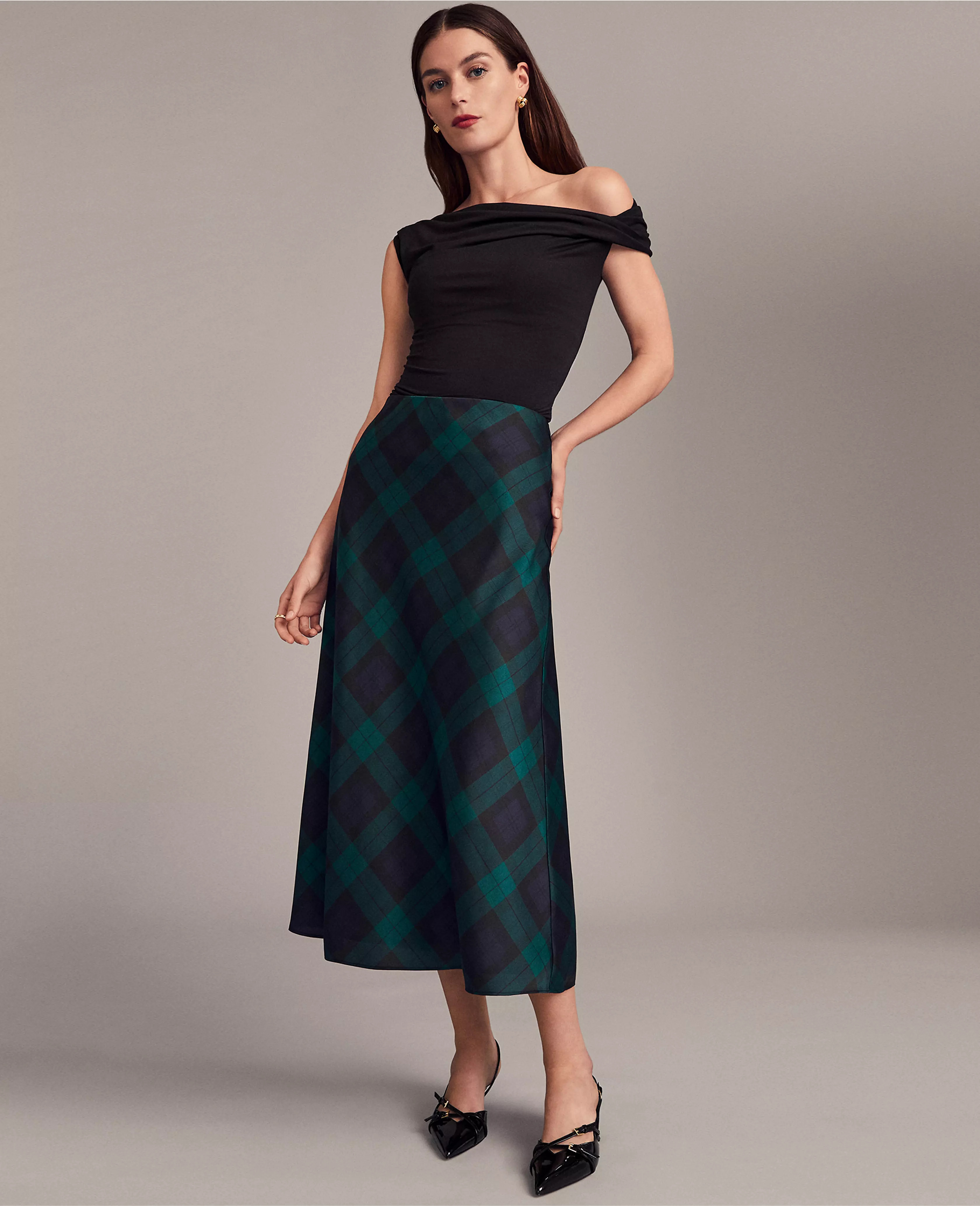 Petite Tartan Bias Midi Slip Skirt | Ann Taylor