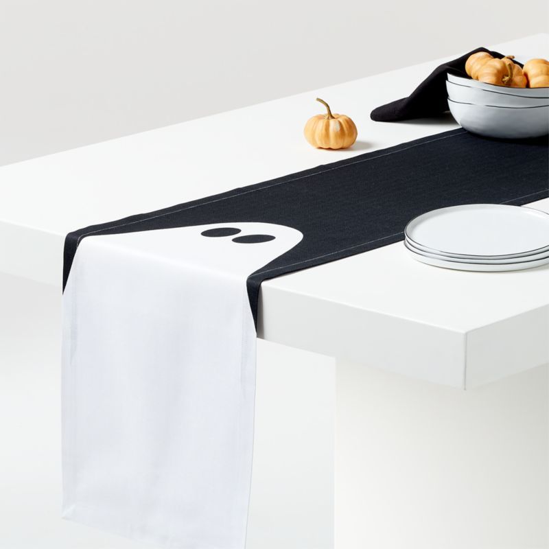 Black and White Ghost Halloween Table Runner 90" | Crate & Barrel | Crate & Barrel