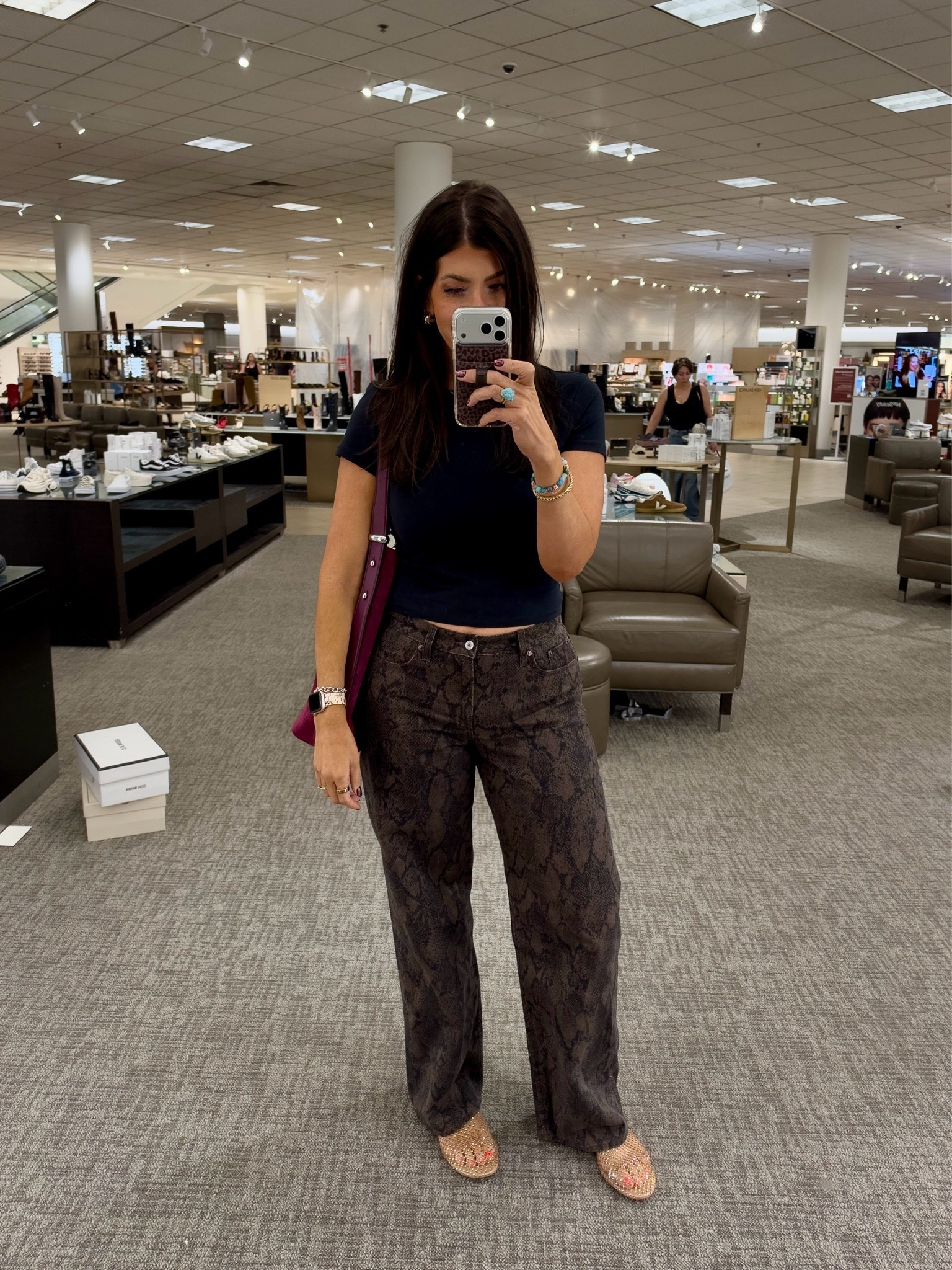 Errands and sushi outfit
Medium tee, 29 long curvy snake print jeans