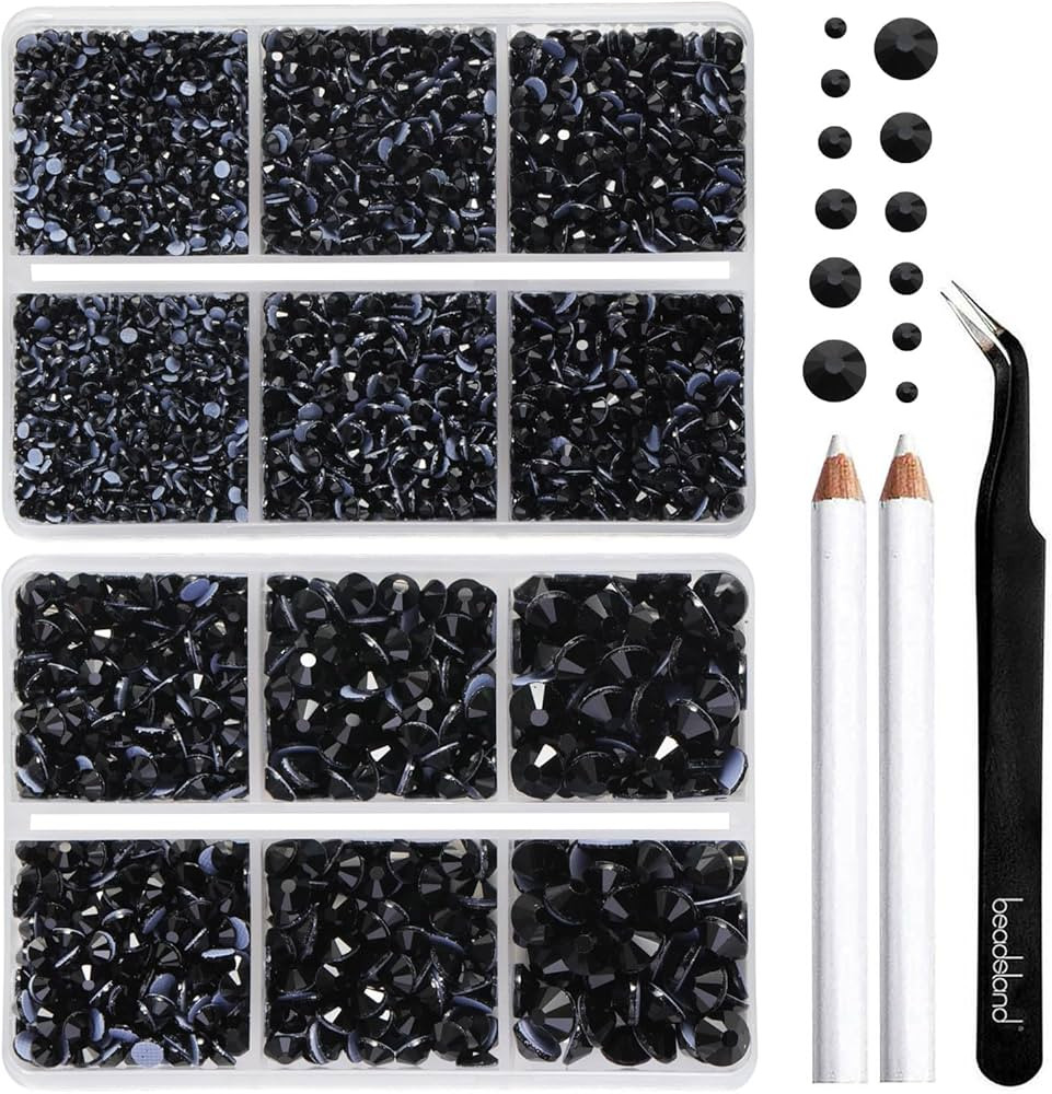 BEADSLAND Hotfix Rhinestones, 6080PCS Black Rhinestones for Clothes Crafts Mixed 6 Sizes with Wax... | Amazon (US)
