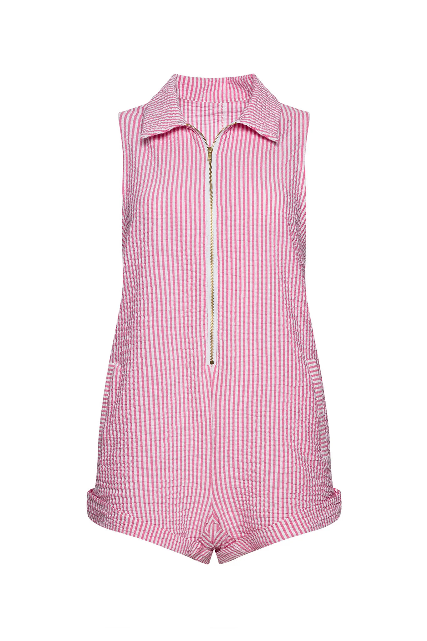 Wyatt Romper - Pink Seersucker | Skatie LLC