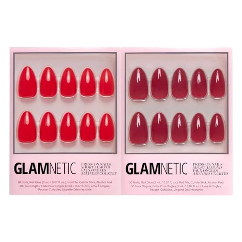 Glamnetic Press-On Nails Bundle - Fiery & Classic Red | Opaque Bright Short Almond Fake Nails | Opaque Cool Tone, Timeless Red Short Almond False Nails | Reusable Salon-Quality Nail Kits | Amazon (US)