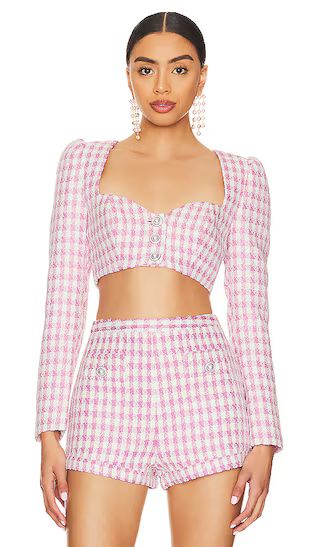 Natalie Crop Top in Pink & White | Revolve Clothing (Global)
