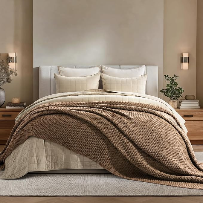 EVERGRACEHOME Chunky Chenille Knit Throw Blanket, 90 x 90, Camel Brown | Amazon (US)