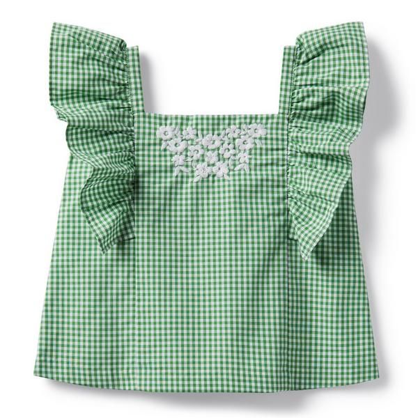 Gingham Cropped Ruffle Shoulder Top | Janie and Jack
