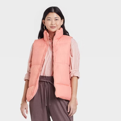 Women's Puffer Vest - A New Day™ Pink S | Target