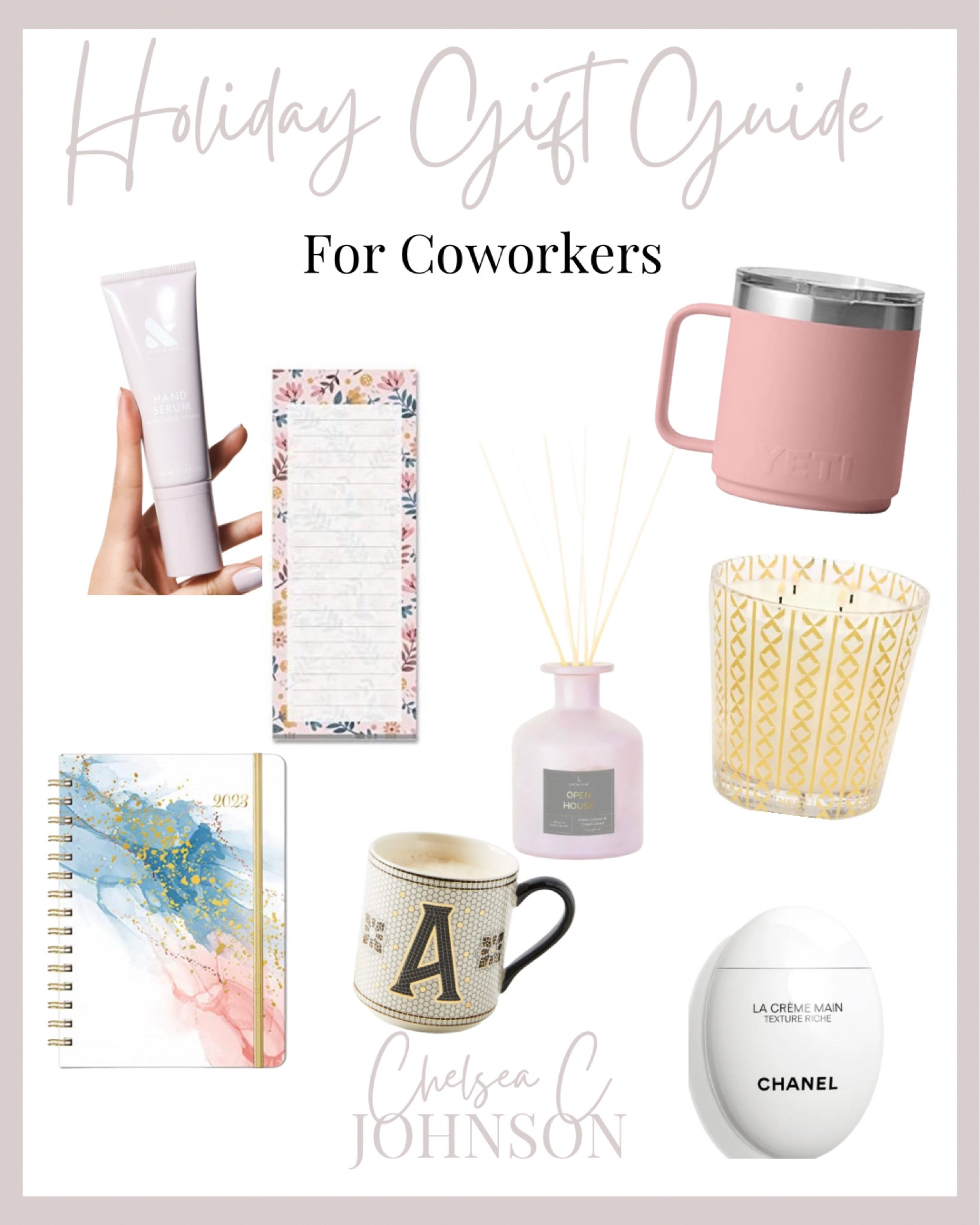 Gifts for the coworker
Yeti
Coffee cup
Candle
Diffuser
Note papkanner
Hand cream 


#LTKHoliday #LTKSeasonal #LTKstyletip