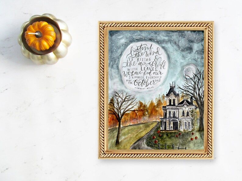 Halloween Haunted House Print / Autumn Gifts / Halloween Wall Art / Pumpkins / Spooky Halloween /... | Etsy (US)