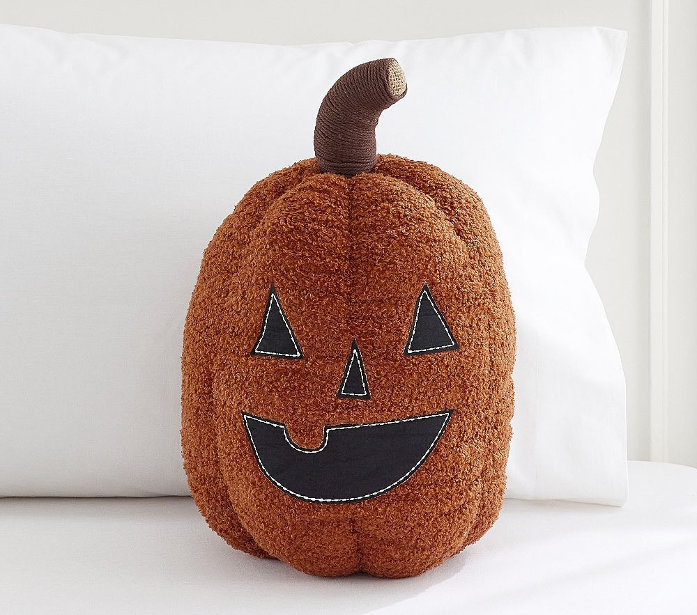 Shaped Boucle Pumpkin Light Up Pillow, Orange | Pottery Barn Kids