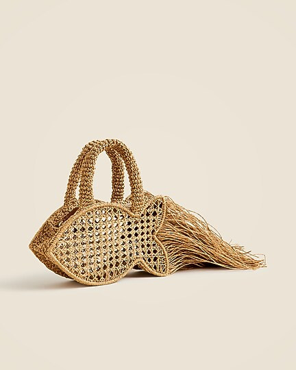 Handknotted raffia fish bag with straw fringe | J. Crew US