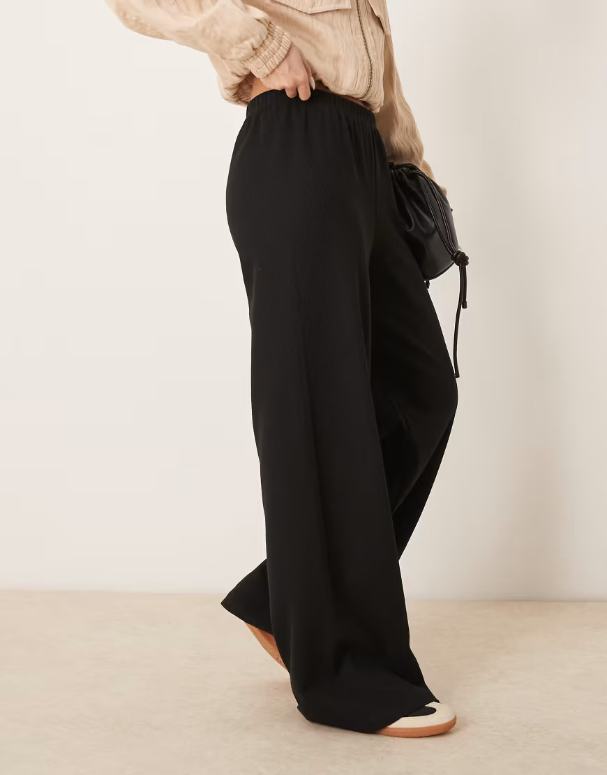 ASOS DESIGN waffle wide leg trousers in black | ASOS (Global)