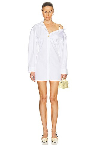 JACQUEMUS La Mini Robe Chemise in White | FWRD | FWRD 