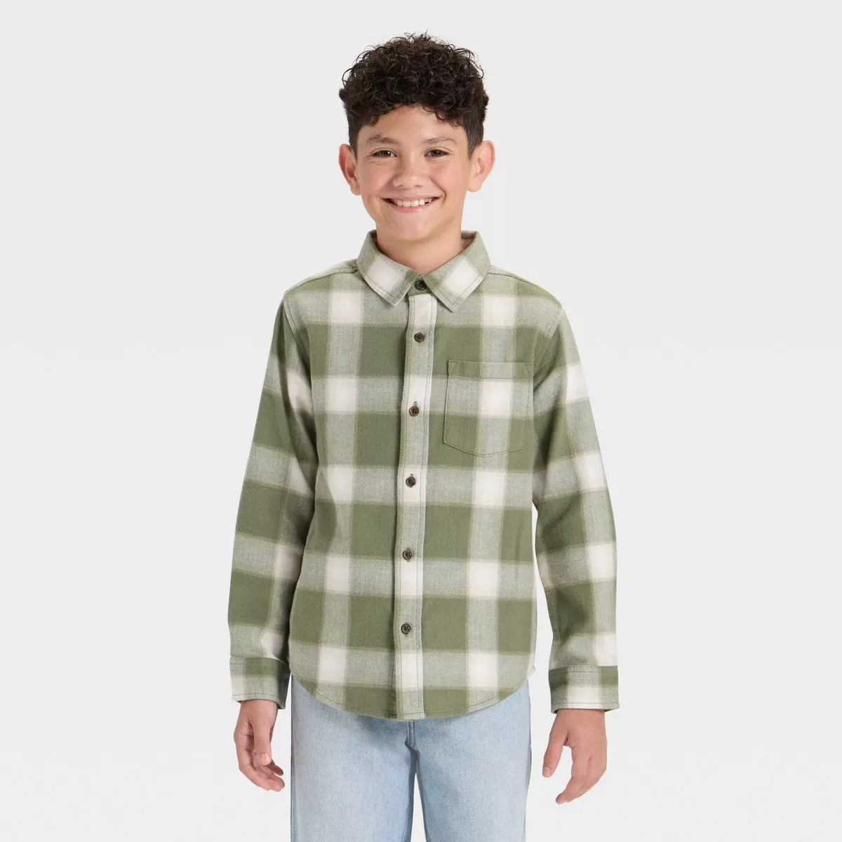 Boys' Long Sleeve Button-Down Plaid Flannel Shirt - Cat & Jack™ Green L | Target