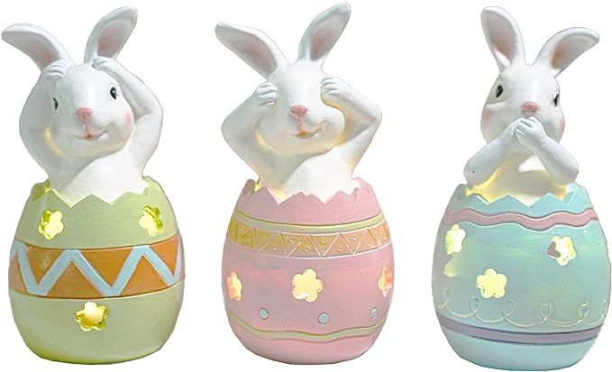 Easter Bunny Decorations,No See No Hear No Talk,Easter Rabbits Figurines with LED Lights, Spring ... | Amazon (US)
