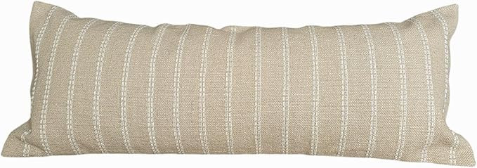 14x36 Long Lumbar Pillow Cover, Oatmeal with White Stripes, Decorative Pillows for Bed, Sofa, or ... | Amazon (US)