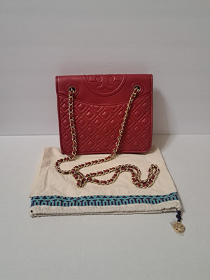 Tory Burch Fleming Quilted Crossbody/Shoulder Bag Gold Chain Red Leather + Dust | eBay | eBay US
