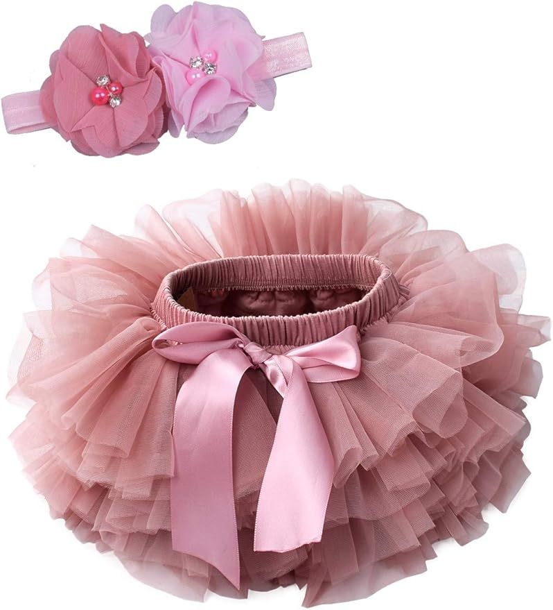 Baby Girls Tutu Skirt with Diaper Cover Soft Tulle Bloomers and Headband Sets 6M-3T | Amazon (US)