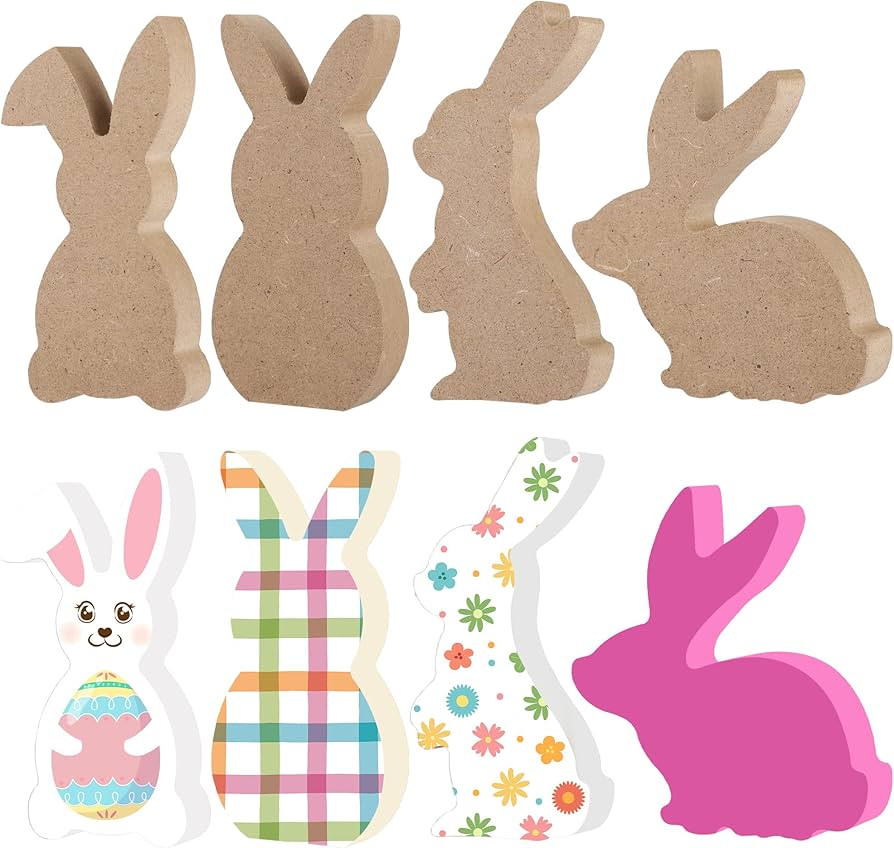 Amazon.com: 12 Pcs Easter Bunny Wood Signs Unfinished Rabbit Wood Blocks Mini Wooden Table Signs ... | Amazon (US)