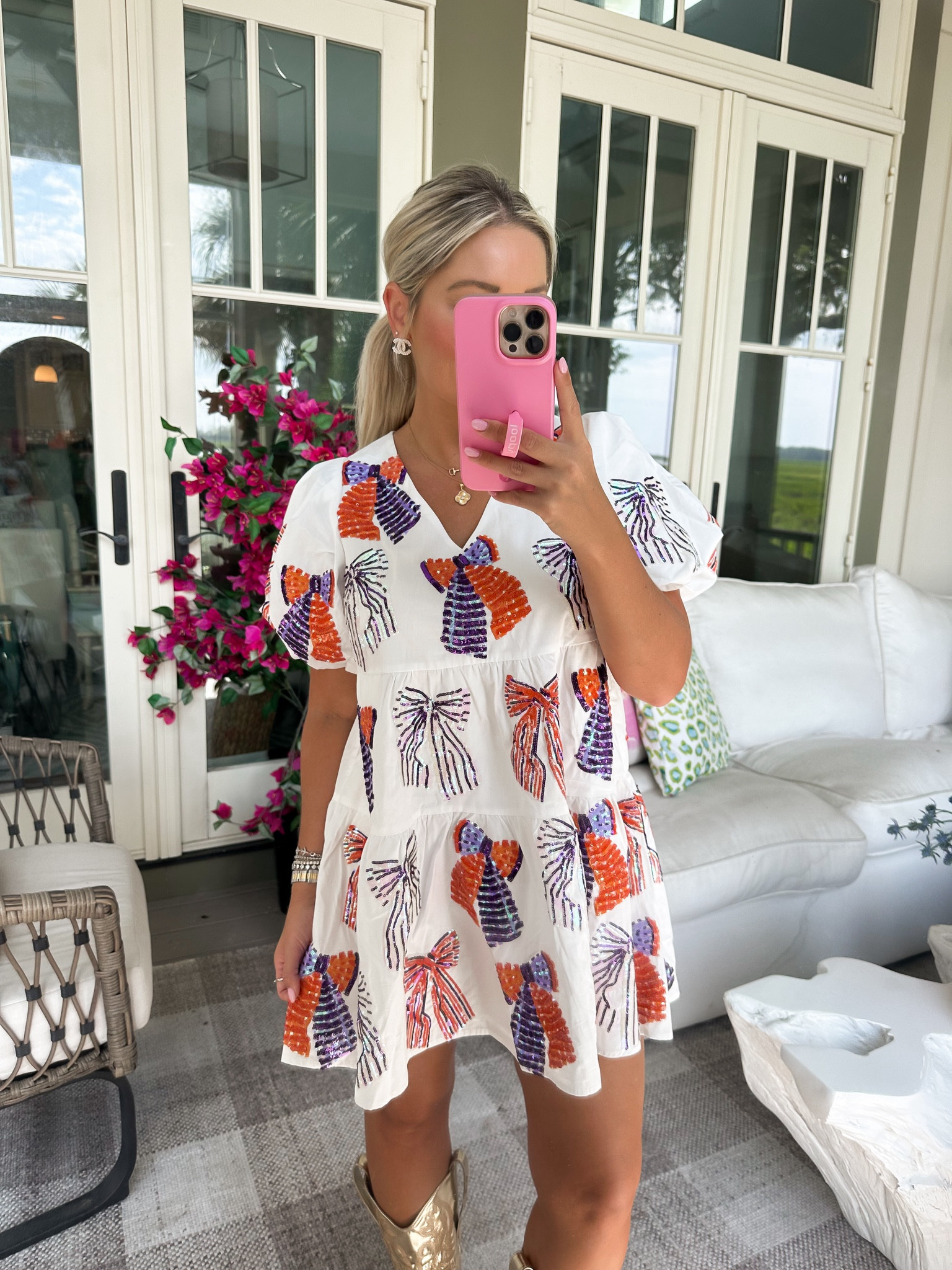 Love this bow gameday dress! More colors available. Wearing size XS. USE CODE WHITNEYNRIFE FOR 15% OFF!

Clemson gameday! 