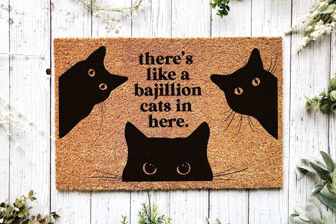 Black Cat Door Mat There's Like A Lot of Cats in Here - Etsy | Etsy (US)