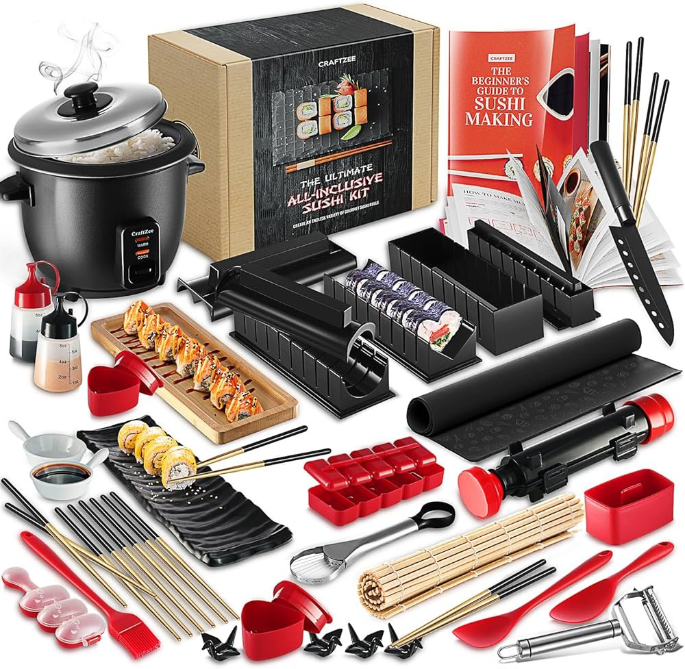 Sushi Making Kit - Complete Sushi Maker Kit with Bazooka Roller, Rice Cooker, Onigiri, Nigiri & M... | Amazon (US)
