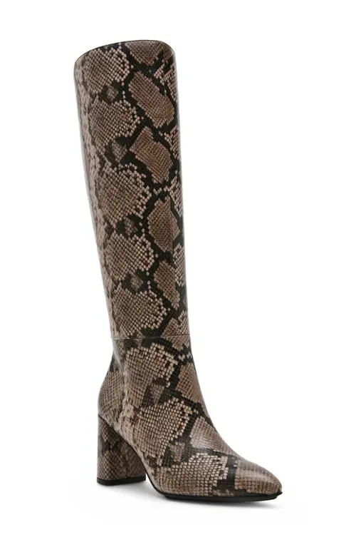 Anne Klein Beth Snakeskin Embossed Knee High Boot in Natural/Snake Pu at Nordstrom, Size 10 | Nordstrom