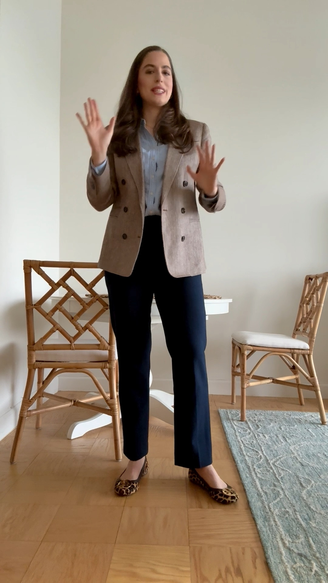 Office style, workwear, winter workwear, winter office style, winter office outfit, lawyer, attorney, law firm style, corporate style, corporate outfit, double breasted blazer, tweed blazer, herringbone blazer, blue button down, work pants, comfortable work pants, leopard flats, cheetah flats, march outfit, transition outfit to spring

#LTKTall #LTKSeasonal #LTKWorkwear