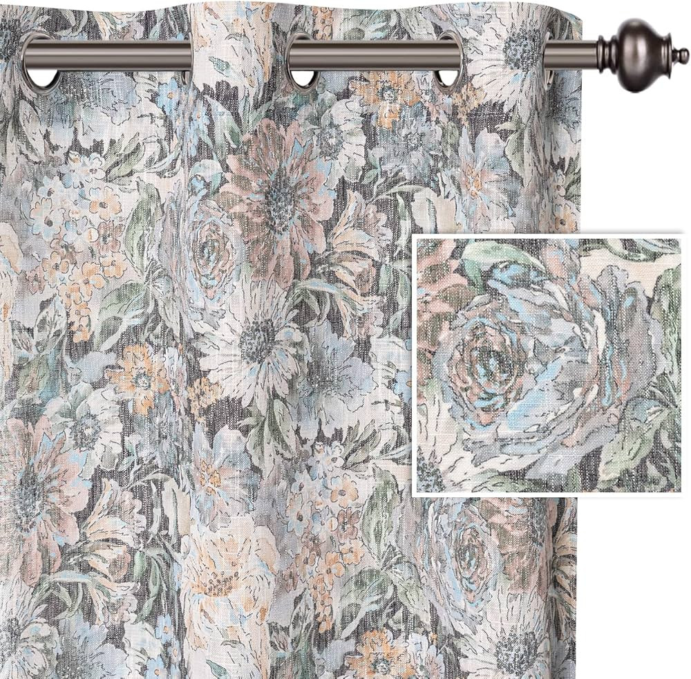 MYSKY HOME Cotton Curtains 95 Inch Length Light Filtering Floral Curtains for Living Room Bedroom... | Amazon (CA)