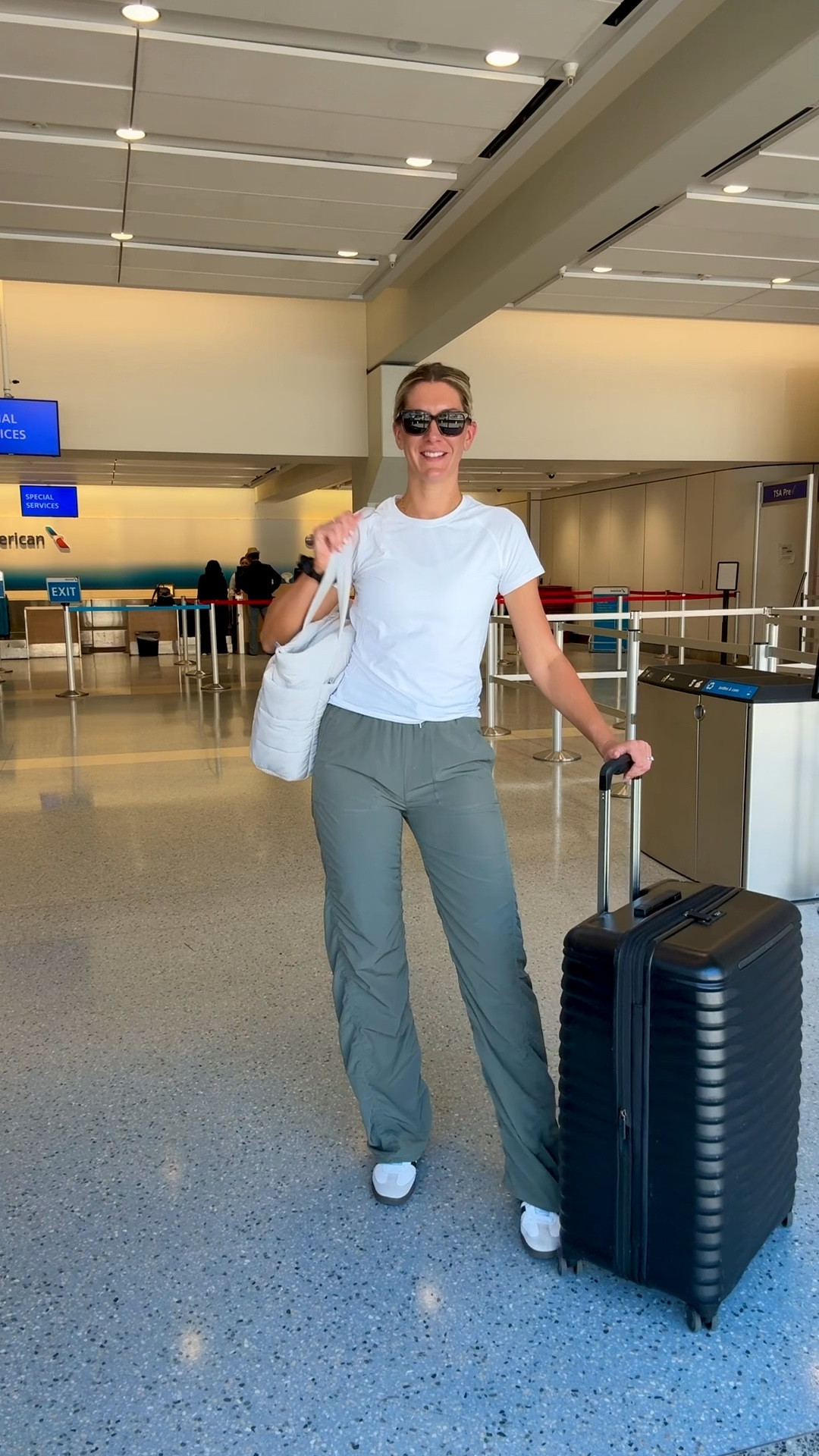 Travel day outfit with my Lululemon look for less studio dance pants. They are 34” inseam but run long as you can see- would recommend for up to 36” inseam girlies. Drawstring hem and super comfortable waistband for travel. Airport outfit, activewear, 

#LTKTravel #LTKFindsUnder50 #LTKCon

#LTKCon