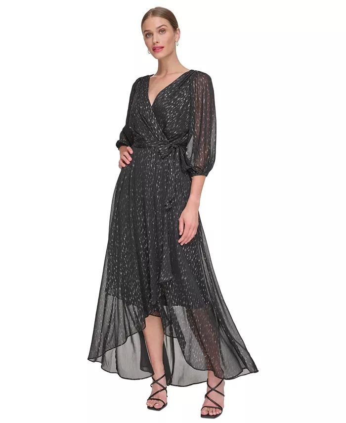 Women's Metallic Chiffon Faux-Wrap Dress | Macy's