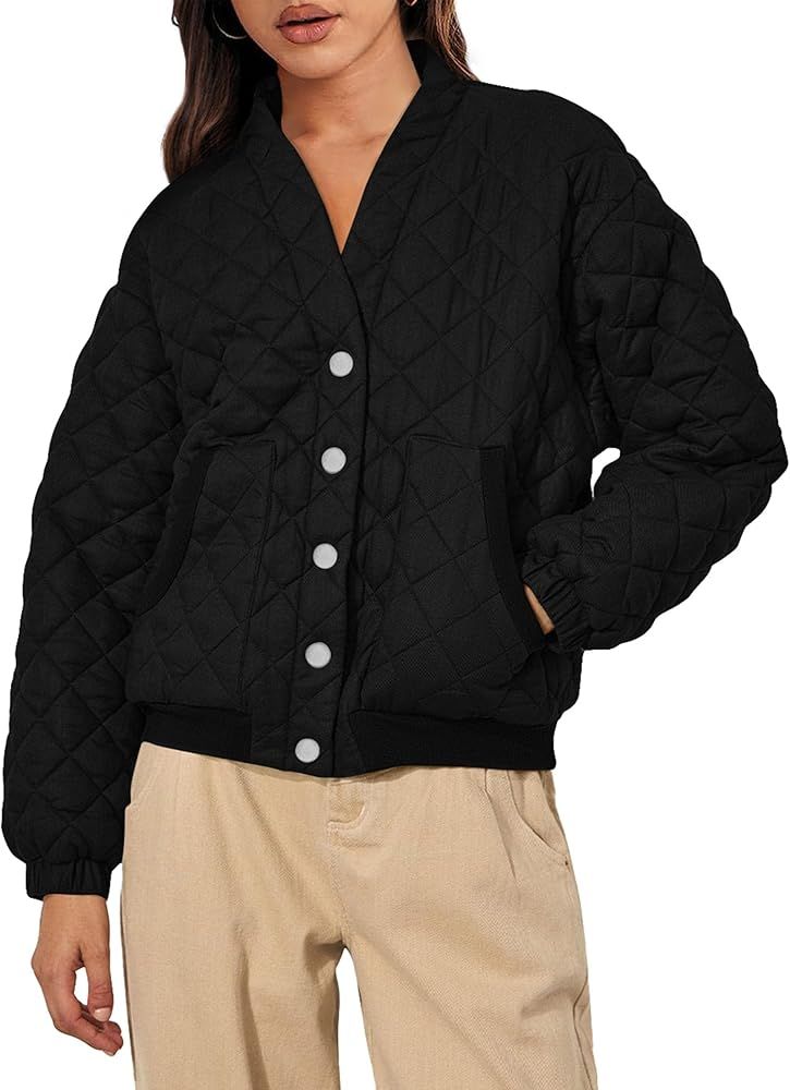 PRETTYGARDEN Women's 2023 Winter Quilted Jackets Button Down Long Sleeve Padded Warm Outerwear Fa... | Amazon (US)