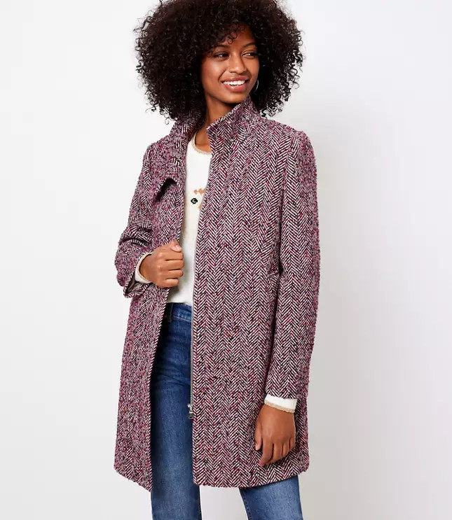 Herringbone Funnel Neck Jacket | LOFT