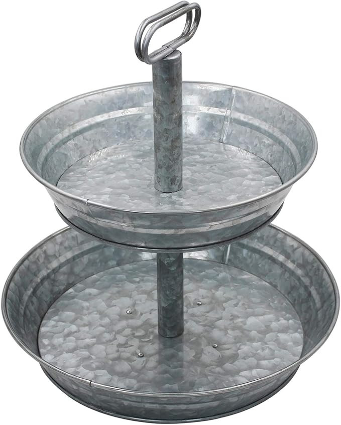 Amazon.com: 4W Tiered Serving Tray, Galvanized Tiered Tray 2 Tiered Serving Stand, Rustic Metal T... | Amazon (US)