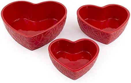 Boston International Ceramic Nesting Prep Bowls, 3 Sizes, Red Hearts | Amazon (US)