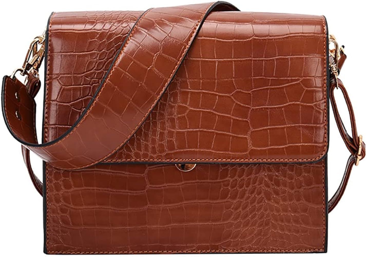 Designer Flap Crossbody Shoulder Crocodile Bags for Women - Foldover Leather Purse Side Wallet Vegan | Amazon (US)