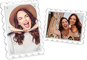 2 Pack of Acrylic Scalloped Picture Frame,Clear Picture Frame,5x7 Picture Frames,Magnetic Closure... | Amazon (US)