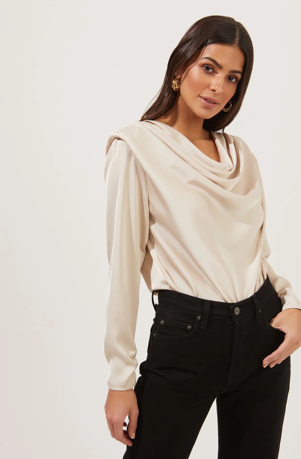 Blakely Draped Satin Long Sleeve Bodysuit | ASTR The Label (US)