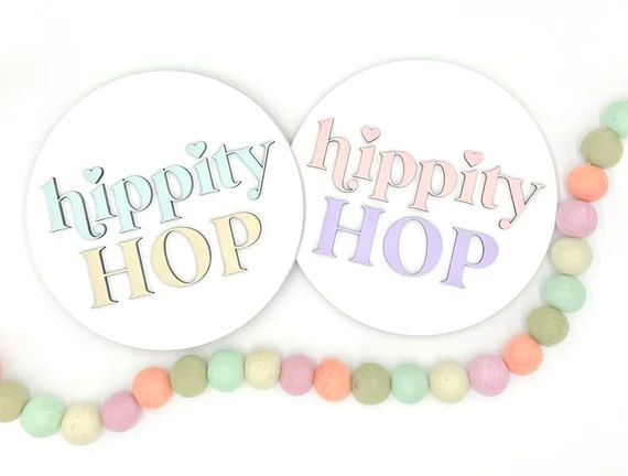 Hippity Hop | Easter Sign | Wood Easter Sign | Round Wood Easter Sign | Hip Hop Sign | Pink Easte... | Etsy (US)