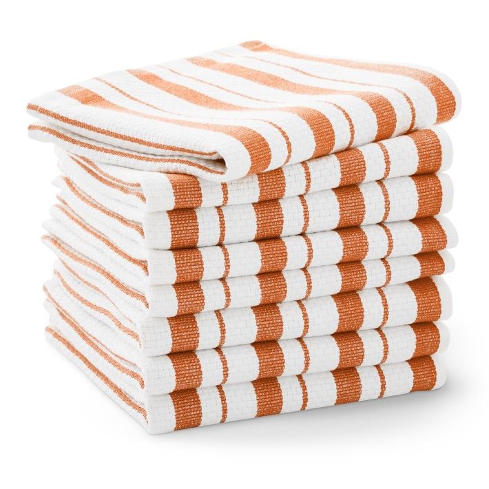 Williams Sonoma Classic Stripe Dishcloths, Set of 8, Pumpkin | Williams-Sonoma