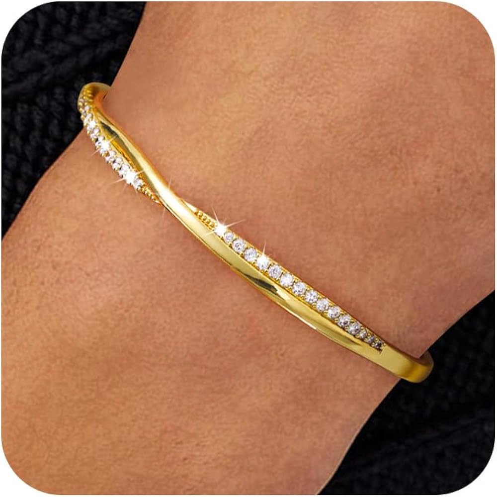 14K Gold Plated Cuff Bracelets for Women Trendy, Silver Plated Bangle Bracelets for Women Dainty ... | Amazon (US)