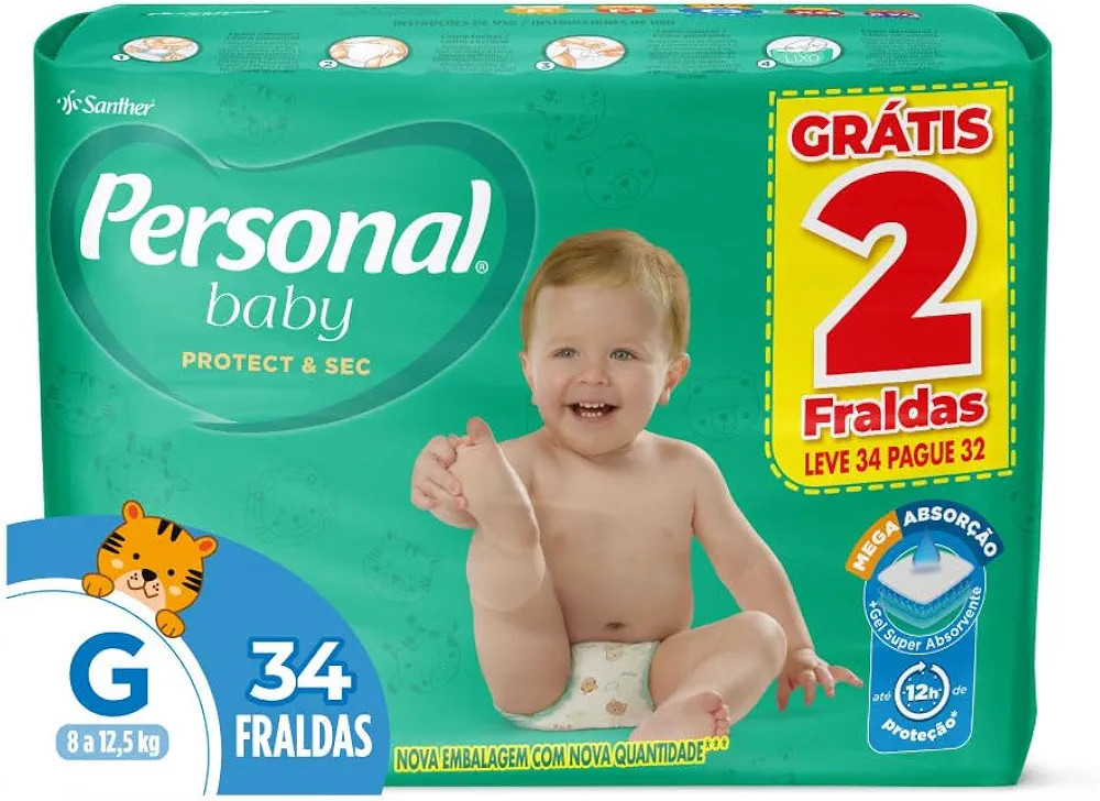 Personal Fralda Baby Protect&Sec Grande 1X34Pads | Amazon (BR)