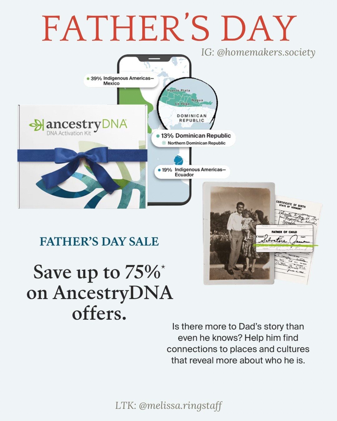 Father’s Day Sale!! Up to 75% off on Ancestry DNA kits for dad! Get your father a gift he’ll love! 

#LTKMens #LTKFamily #LTKGiftGuide